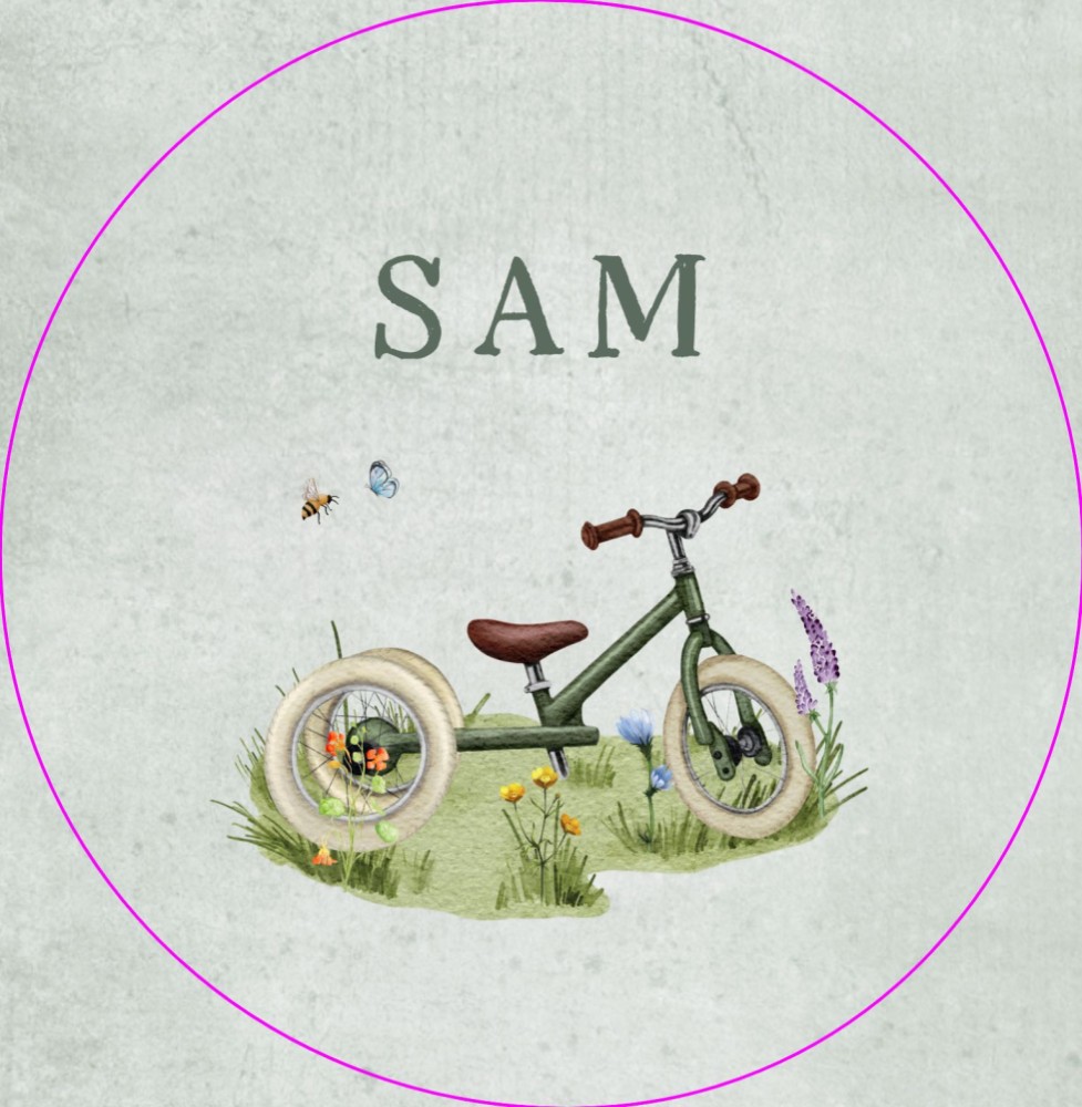 Geboortekaartje Sam - jongen driewieler fiets lente