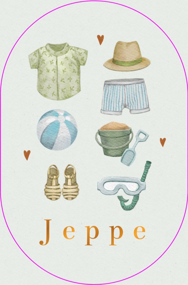 Geboortekaartje Jeppe - jongen zomer strand accessoires