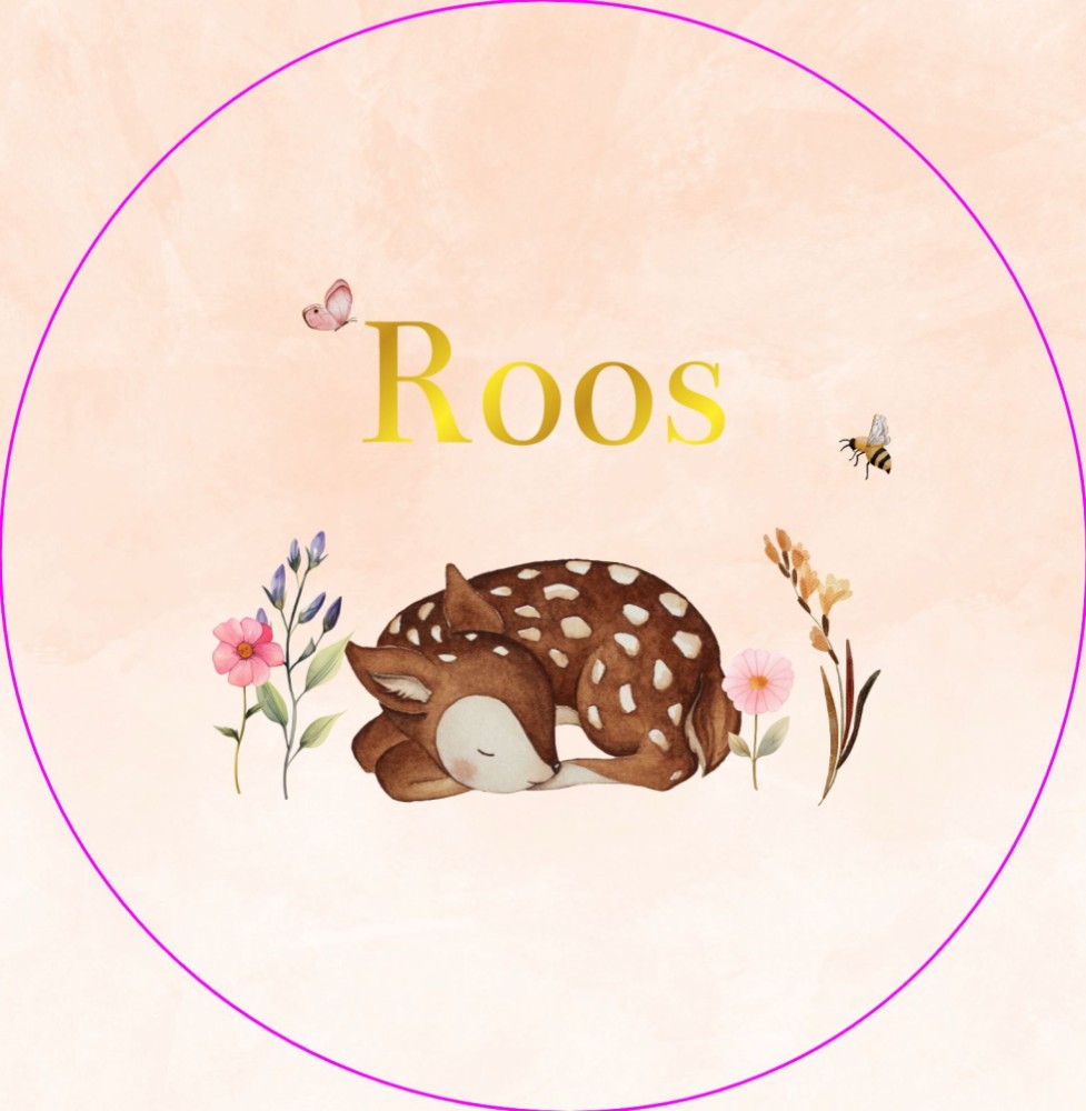 Geboortekaartje Roos - liggend hertje (rond kaartje)