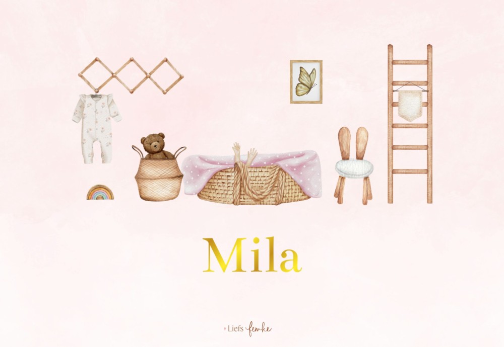 Geboortekaartje Mila - meisje kinderkamer