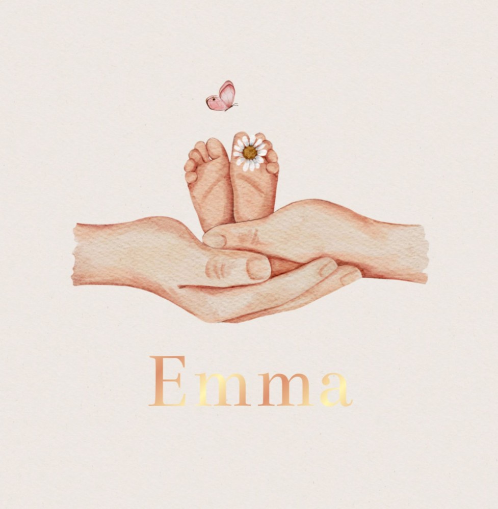Geboortekaartje Emma - meisje baby voetjes met madeliefje lente