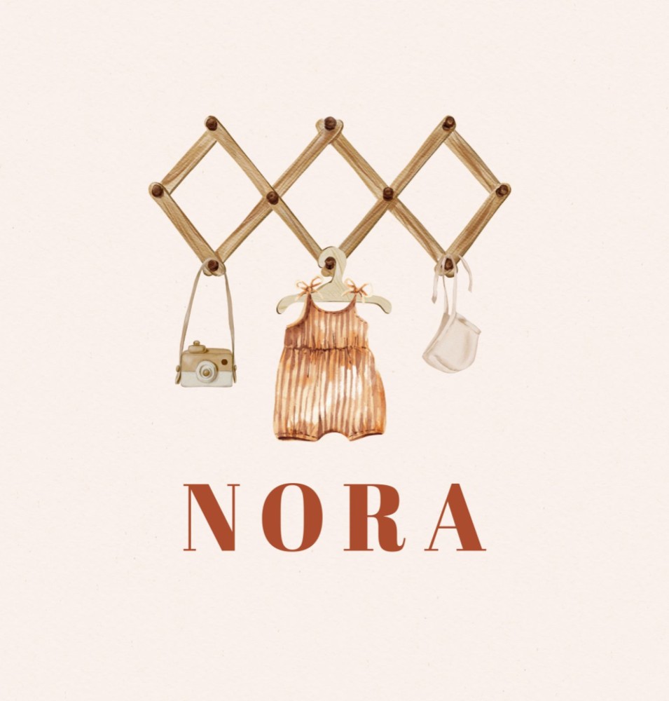 Geboortekaartje Nora - meisje wandrek met items