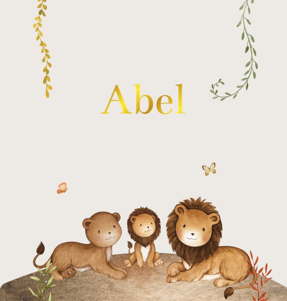 Geboortekaartje Abel - leeuwengezin jongen