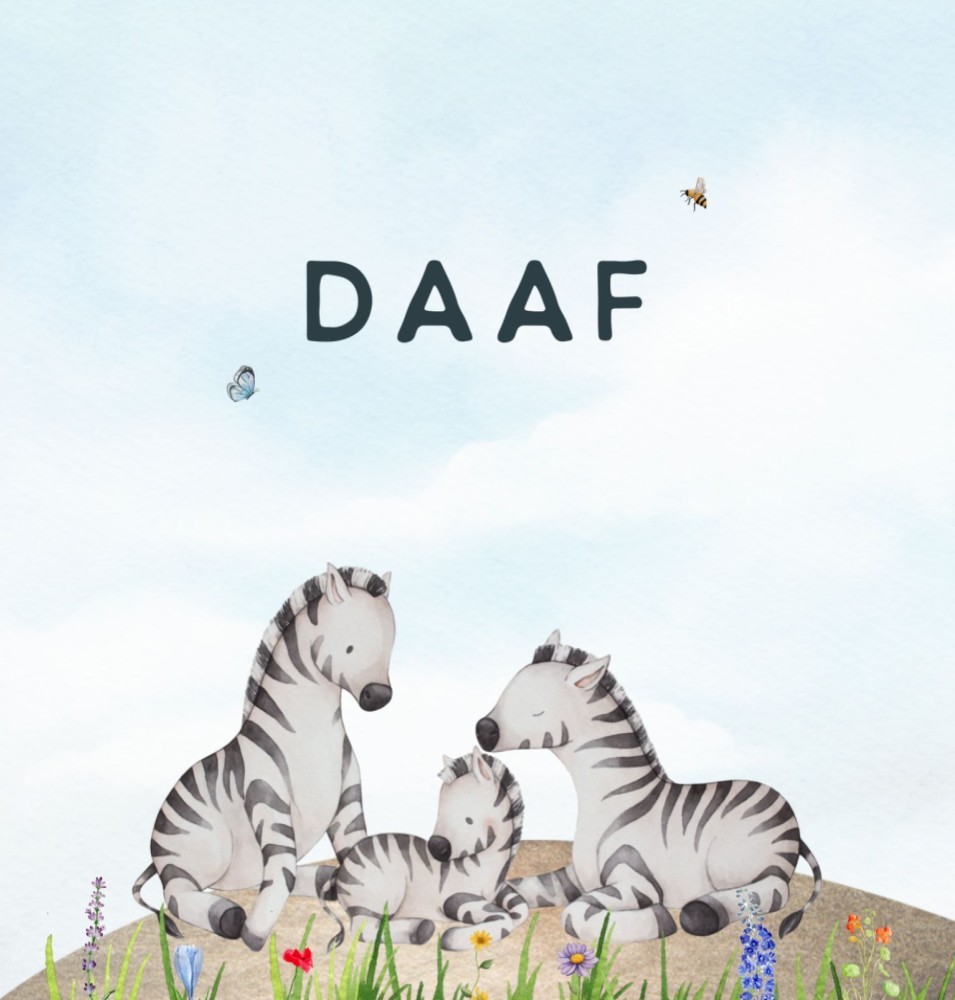 Geboortekaartje Daaf - jongen zebragezin