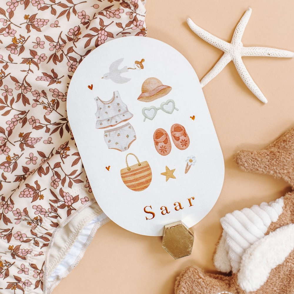 Geboortekaartje Saar - zomer strand accessoires