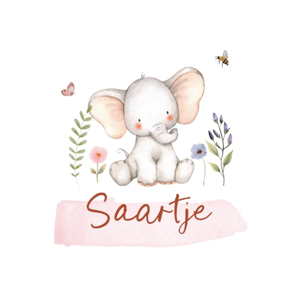 Geboortekaartje Saartje - zittend olifantje