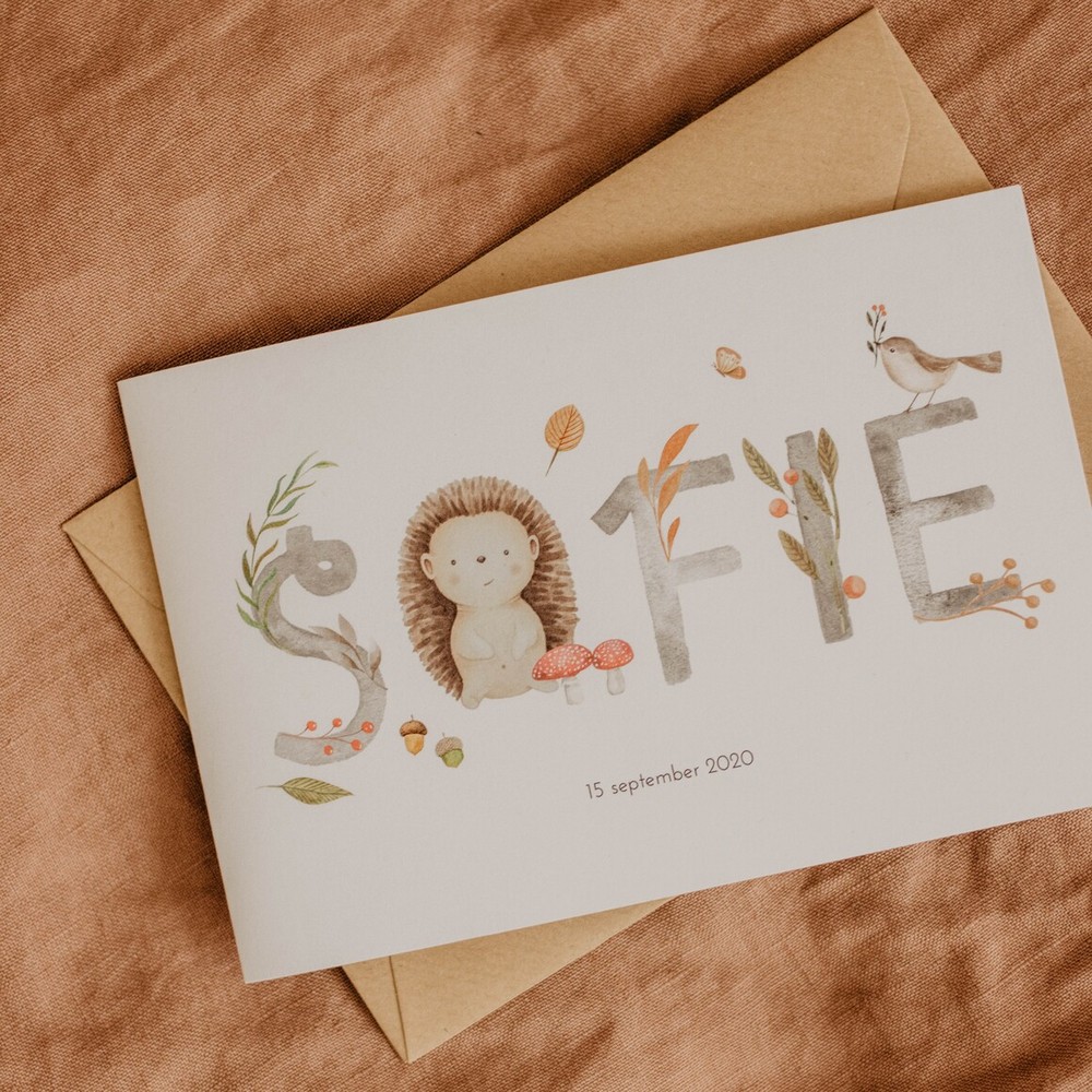 Geboortekaartje Sofie - met letters en herfstige elementen