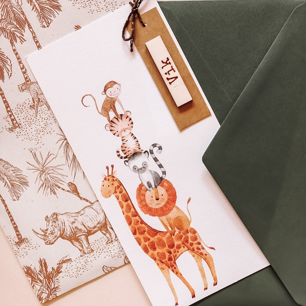 Geboortekaartje Vik - jongen torentje jungledieren
