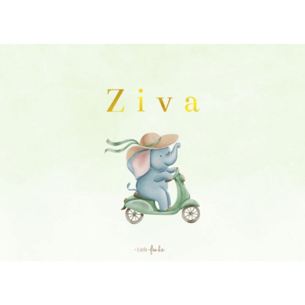 Geboortekaartje Ziva - meisje olifantje op fiets