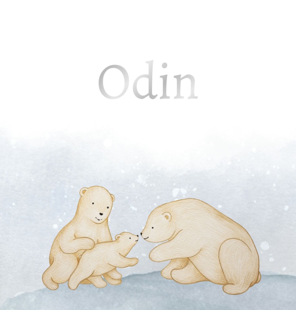 Geboortekaartje Odin - jongen ijsberengezin met zilverfolie