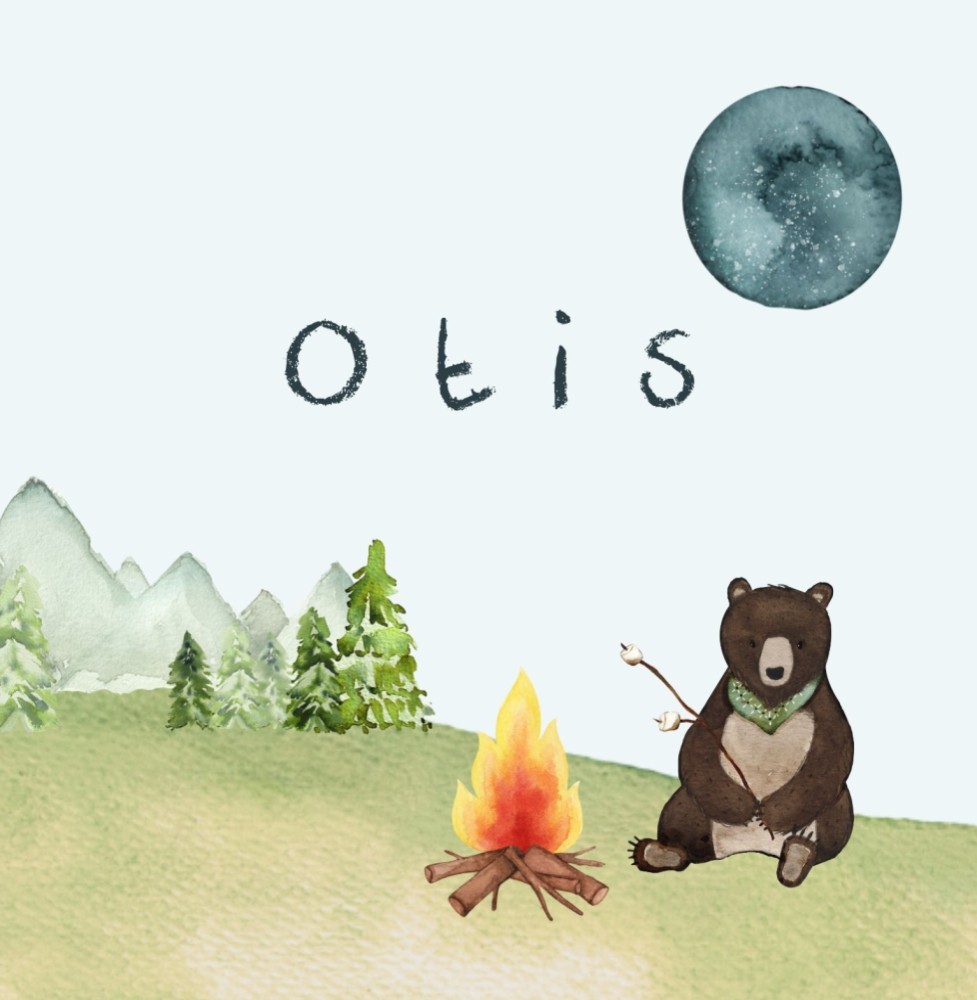 Geboortekaartje Otis - beer bij kampvuur