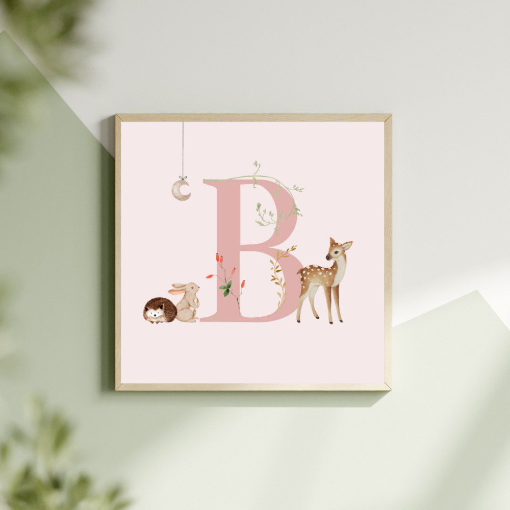 Poster meisje letter (aanpasbaar) met bosdieren