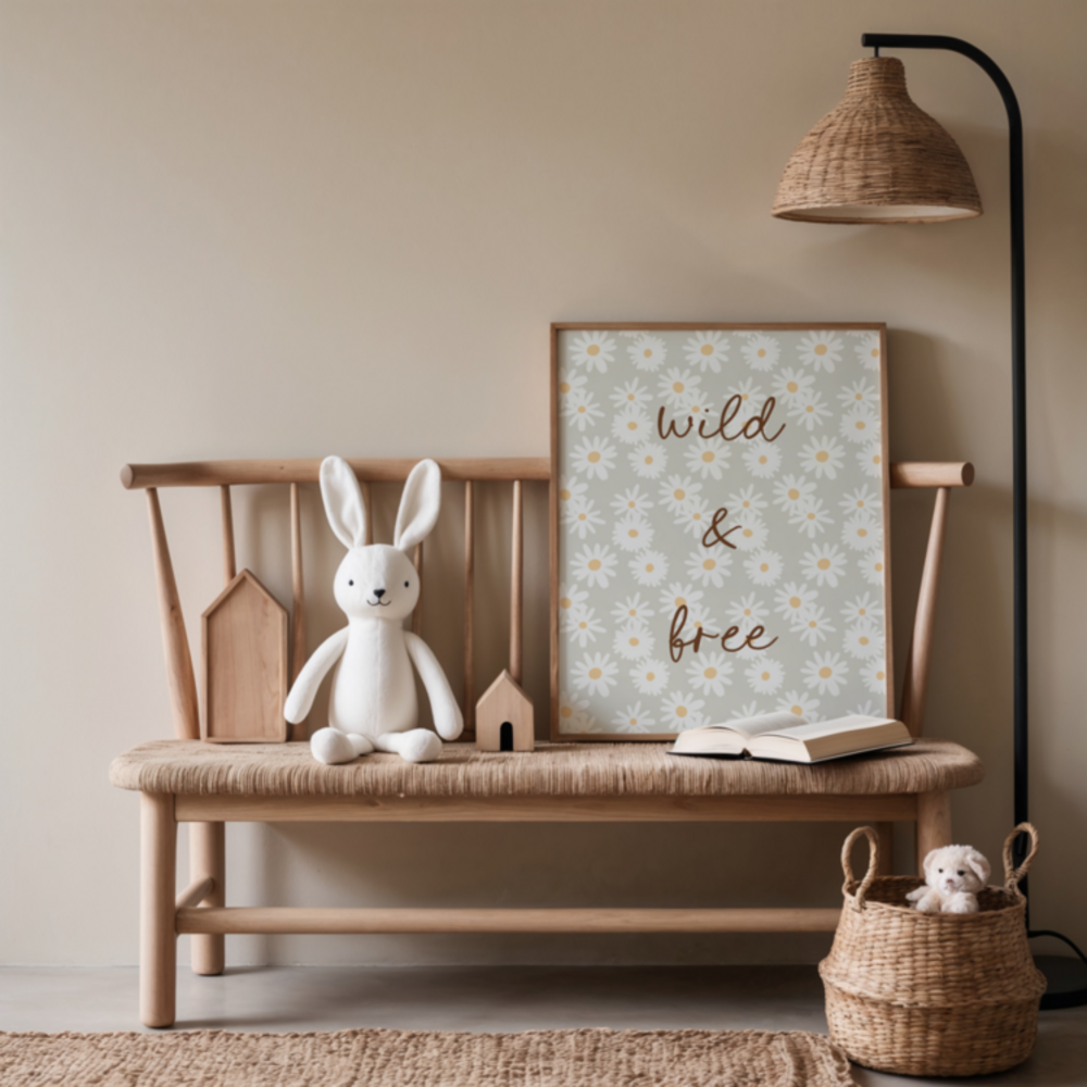 Poster meisje bloemen wild and free