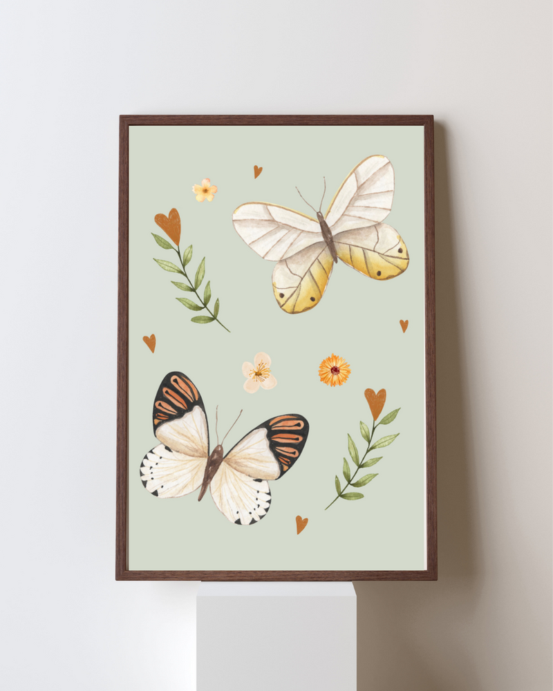 Poster print vlinders en bloemen